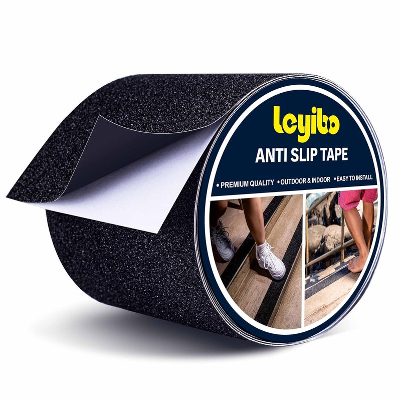 Leyibo Anti Slip Tape, 4 Inch x 16 Ft Grip Tape for Stairs Outdoor/Indoor, Waterproof Non Skid Roll for Stair Treads Non Slip, High Traction Friction Abrasive Adhesive Stair Steps - Black - Image 1